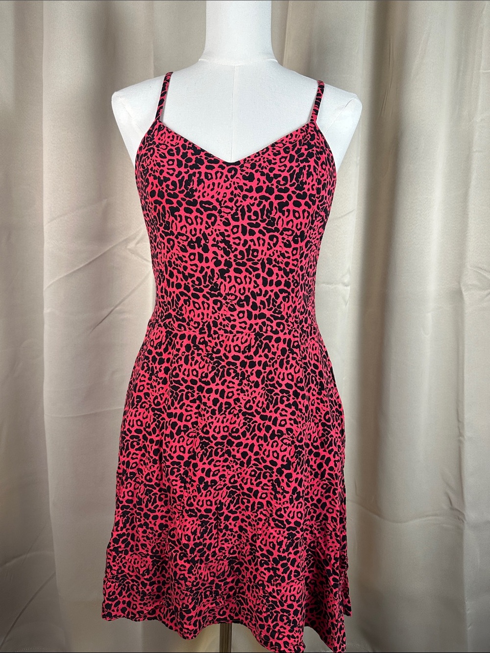 Red Leopard Print Spaghetti Strap Dress - Women's